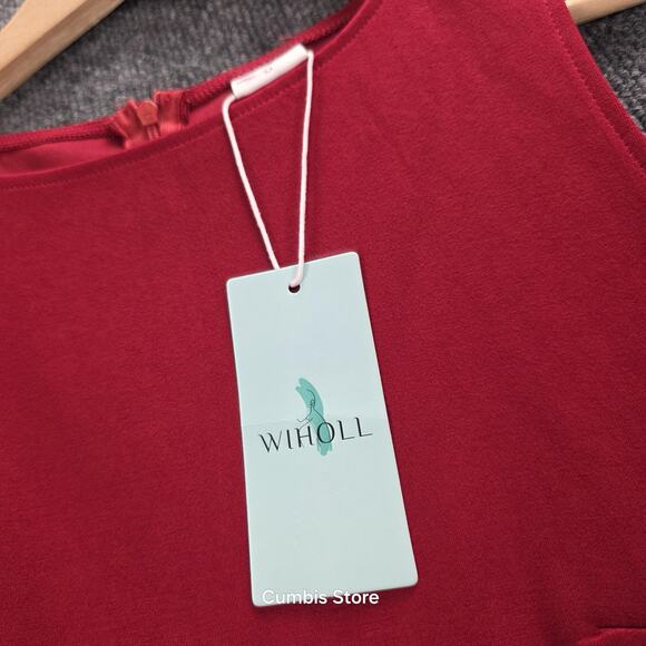 WIHOLL Dress Womens Medium Red Sleeveless Sheath Bodycon Stretch Knit Back Zip - Picture 7 of 14